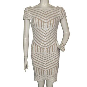 DRESS THE POPULATION Mini Dress, M, White Sequin, Geometric, Cap sleeve, Bodycon